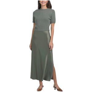 TOCCIN Wool Blend Fleur Combo Midi Dress